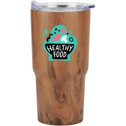 Full Color Vacuum Insulated Wood Grain Tapered Promotional Tumbler - 20 oz.