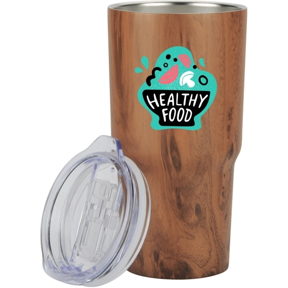 Lid Full Color Vacuum Insulated Wood Grain Tapered Promotional Tumbler - 20