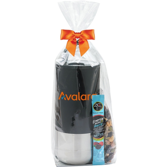 Black - Promotional Tumbler w/ Straw Combo - Snack Mix & Energy Drink