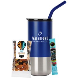 Blue - Promotional Tumbler w/ Straw Combo - Snack Mix & Energy Drink