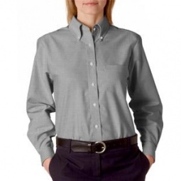 Charcoal UltraClub Classic Wrinkle-Free Long-Sleeve Oxford Custom Shirt - W