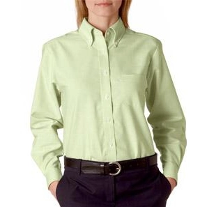 Lime UltraClub Classic Wrinkle-Free Long-Sleeve Oxford Custom Shirt - Women