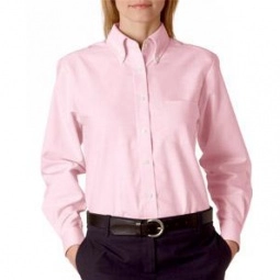 Pink UltraClub Classic Wrinkle-Free Long-Sleeve Oxford Custom Shirt - Women