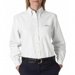 White UltraClub Classic Wrinkle-Free Long-Sleeve Oxford Custom Shirt - Wome