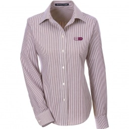 Burgundy Devon & Jones Button Down Striped Custom Dress Shirts - Women's