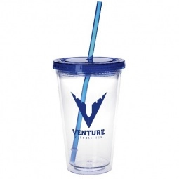 Double Wall Clear Custom Tumbler w/ Colored Lid and Straw - 18 oz.