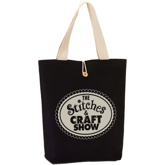 Black / Natural Two-Tone Button Up Canvas Promotional Tote Bag