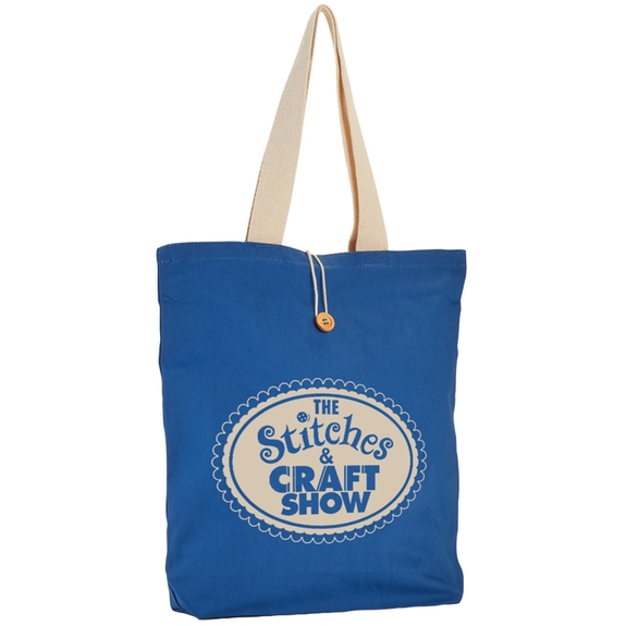 Royal / Natural Two-Tone Button Up Canvas Promotional Tote Bag