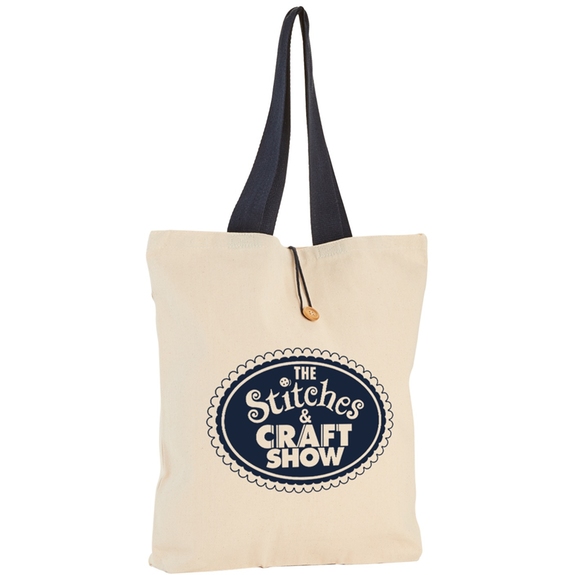 Natural / Navy Two-Tone Button Up Canvas Promotional Tote Bag