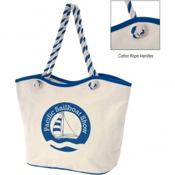 Blue Laminated Cotton Promotional Boat Tote Bag - 20.5"w x 14.5"h x 7.75"d