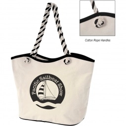 Black Laminated Cotton Promotional Boat Tote Bag - 20.5"w x 14.5"h x 7.75"d