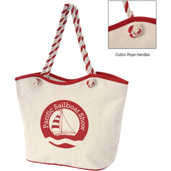 Red Laminated Cotton Promotional Boat Tote Bag - 20.5"w x 14.5"h x 7.75"d