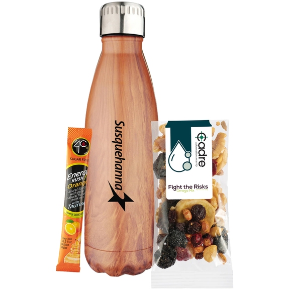 Woodgrain - Custom Water Bottle Combo - Snack Mix & Energy Drink