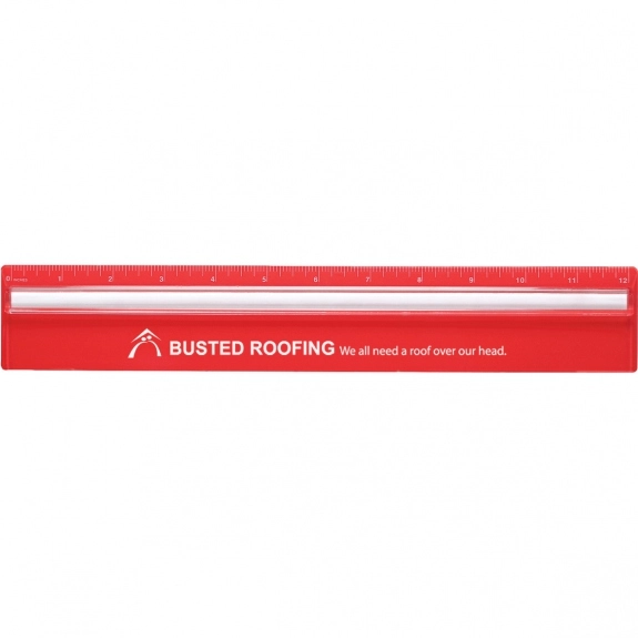 Red Customized Plastic Ruler w/ Magnifier