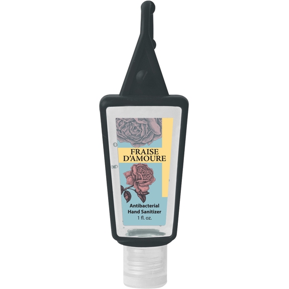 Black - Branded Hand Sanitizer w/ Silicone Holder - 1 oz.