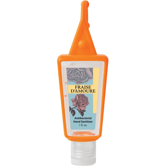 Orange - Branded Hand Sanitizer w/ Silicone Holder - 1 oz.
