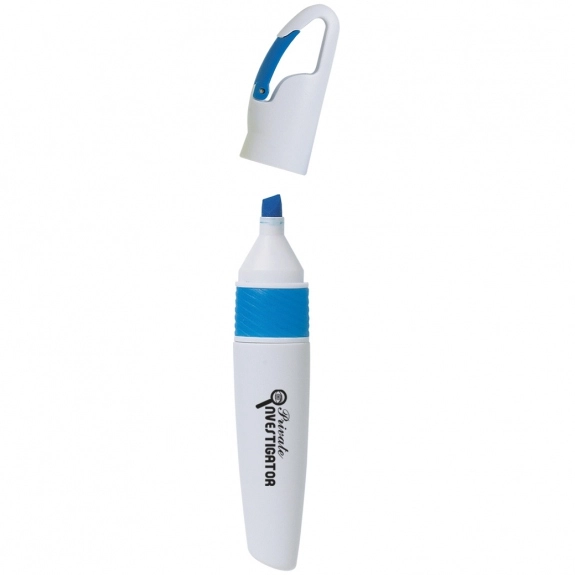 White/Blue Promotional Highlighter w/Carabiner Clip