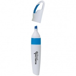 White/Blue Promotional Highlighter w/Carabiner Clip