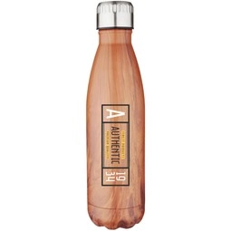 Full Color Vacuum Insulated Wood Grain Custom Water Bottle - 17 oz.