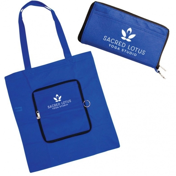 Blue Zip-Up Folding Custom Tote Bags