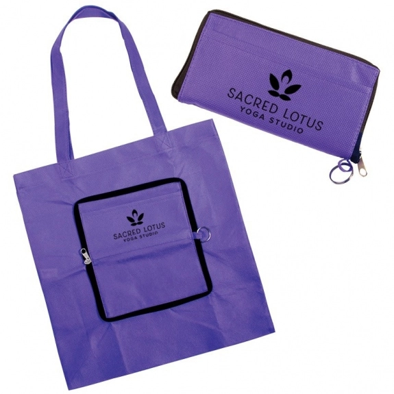 Purple Zip-Up Folding Custom Tote Bags