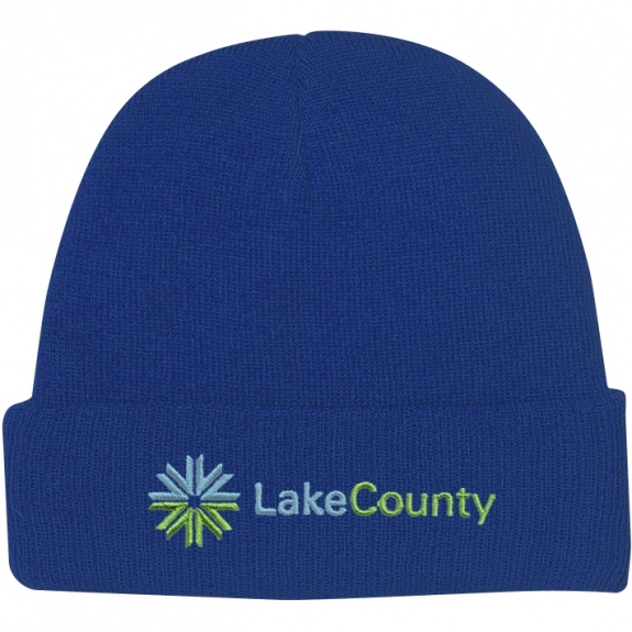 Royal Blue Embroidered Promotional Knit Beanie w/ Cuff