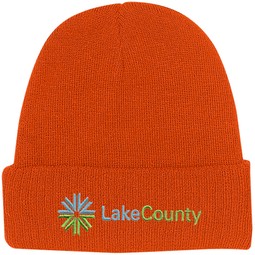 Orange Embroidered Promotional Knit Beanie w/ Cuff