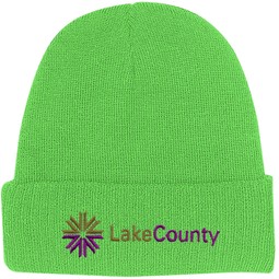 Lime Green Embroidered Promotional Knit Beanie w/ Cuff
