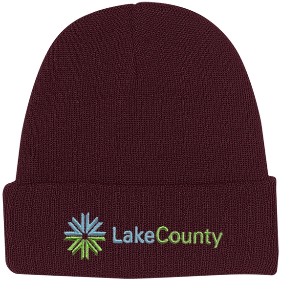 Maroon Embroidered Promotional Knit Beanie w/ Cuff