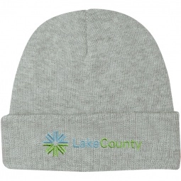 Gray Embroidered Promotional Knit Beanie w/ Cuff
