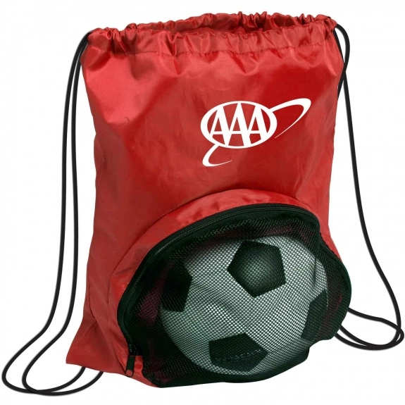 Red - Soccer Ball Custom Sports Drawstring Bag - 14"w x 17.5"h