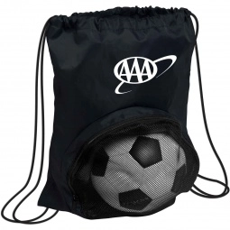 Black - Soccer Ball Custom Sports Drawstring Bag - 14"w x 17.5"h
