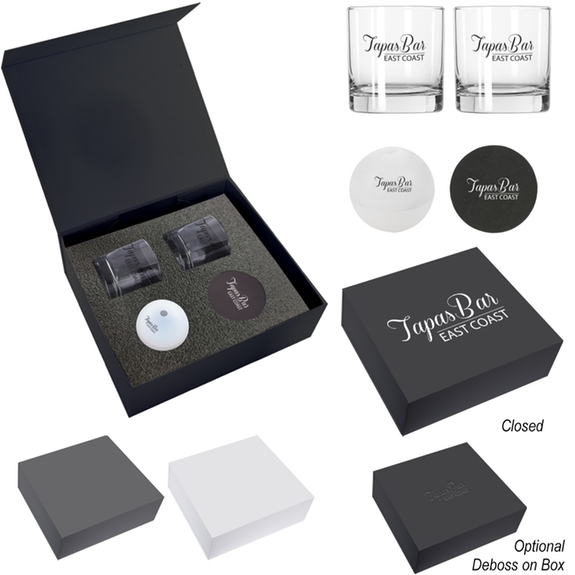 Box Imprint Ice Sphere Whiskey Kit Custom Gift Set