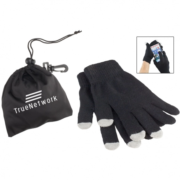 Black Touchscreen Custom Gloves In Carry Pouch
