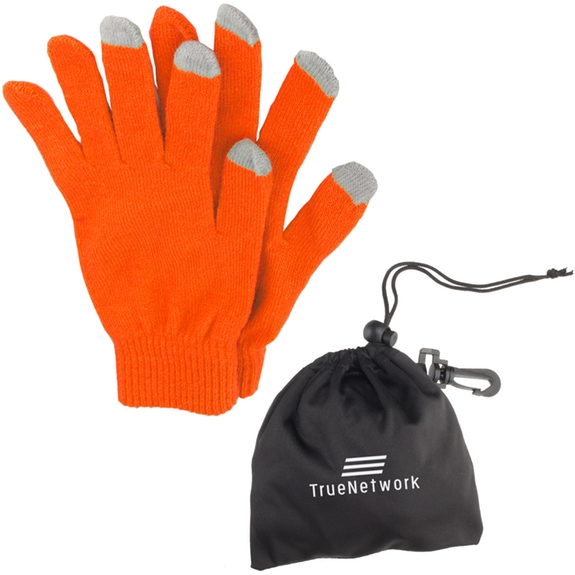 Orange Touchscreen Custom Gloves In Carry Pouch