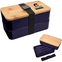 Navy blue Stackable Promotional Bento Box w/ Utensils