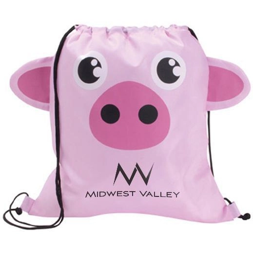 PINK Paws & Claws Promotional Drawstring Backpack - Pig