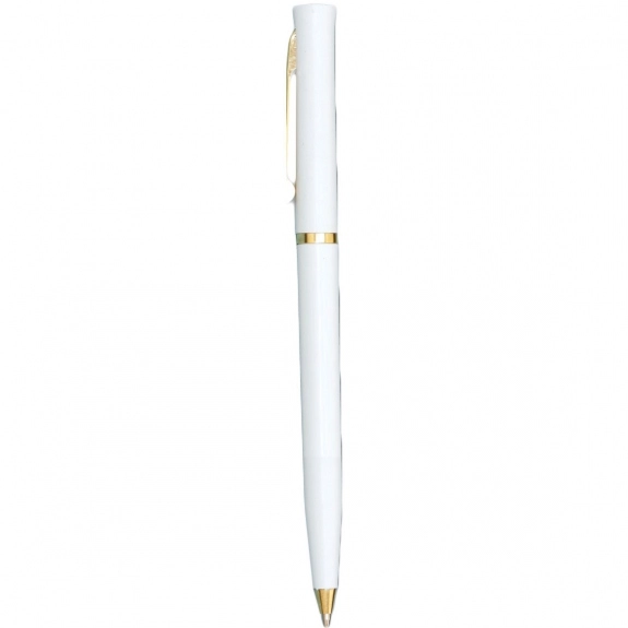 White Twist Action Custom Pen w/ Gold Accents