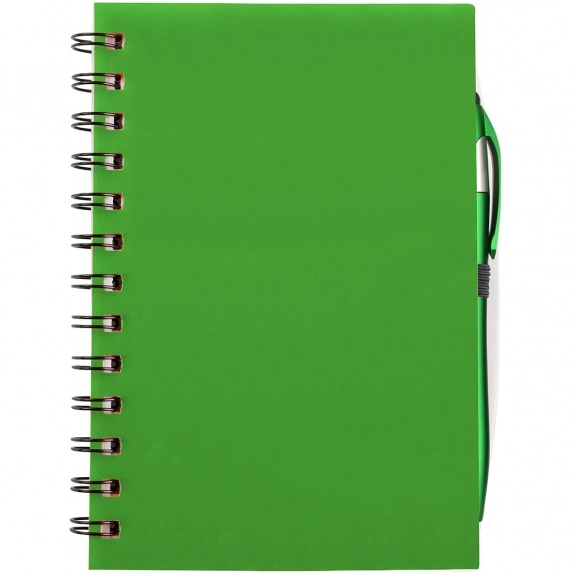 Green Spiral Custom Notebooks w/ Sticky Notes & Flags - 5"w x 7"h