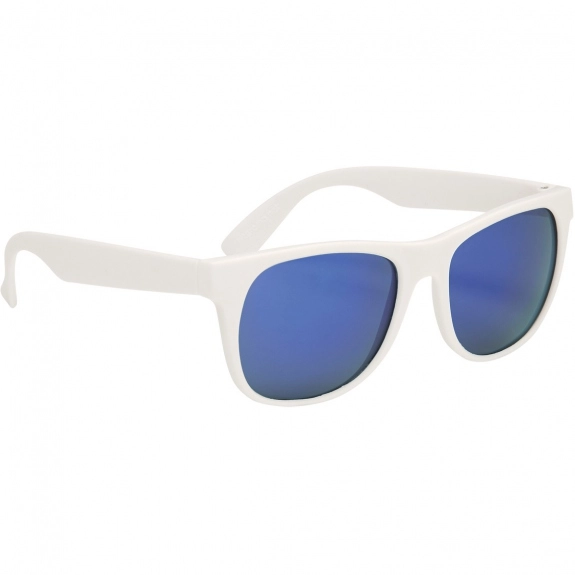 Blue White Rubberized Mirrored Custom Sunglasses w/ Colored Lenses