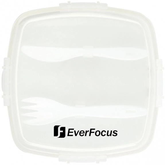 White - Clip Top Custom Lunch Container w/ Utensils