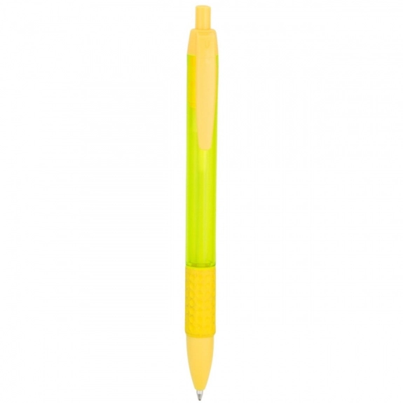 Translucent Yellow - Translucent Promotional Click Pen w/ Grip