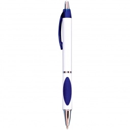 White/Navy Click Action Custom Pen w/ Oval Rubber Grip