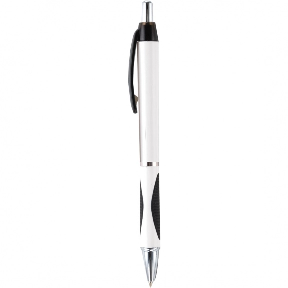 White/Black Click Action Custom Pen w/ Oval Rubber Grip