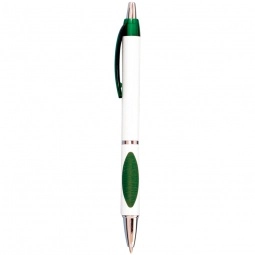 White/Green Click Action Custom Pen w/ Oval Rubber Grip