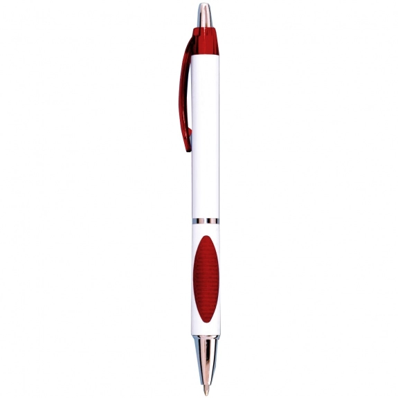 White/Red Click Action Custom Pen w/ Oval Rubber Grip