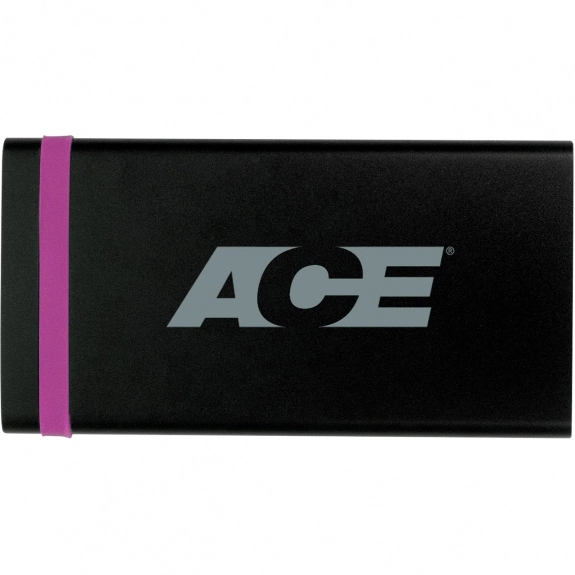 Pink - UL Certified Custom Power Bank w/ Rubber Band Accent - 3000 mAh