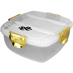 Gold - Metallic Clip Top Custom Lunch Container w/ Utensils & Freezer Pack