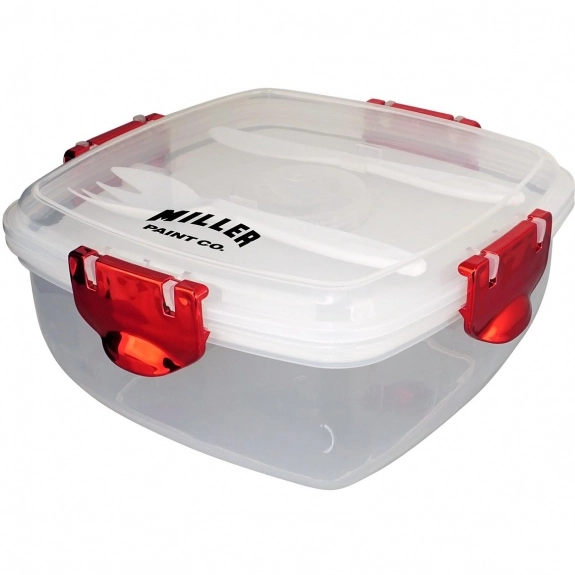 Red - Metallic Clip Top Custom Lunch Container w/ Utensils & Freezer Pack