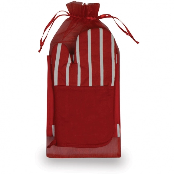 Red Striped Oven Mitt w/ Apron Custom Gift Set